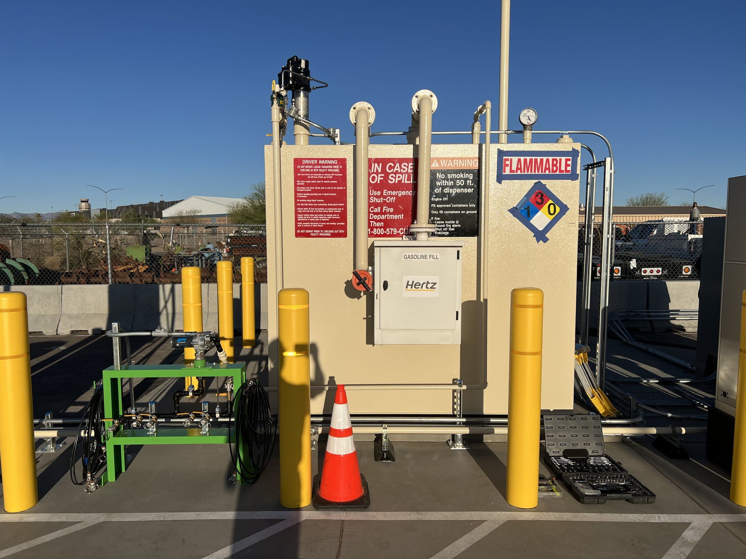 Aboveground tank and fueling equipment.