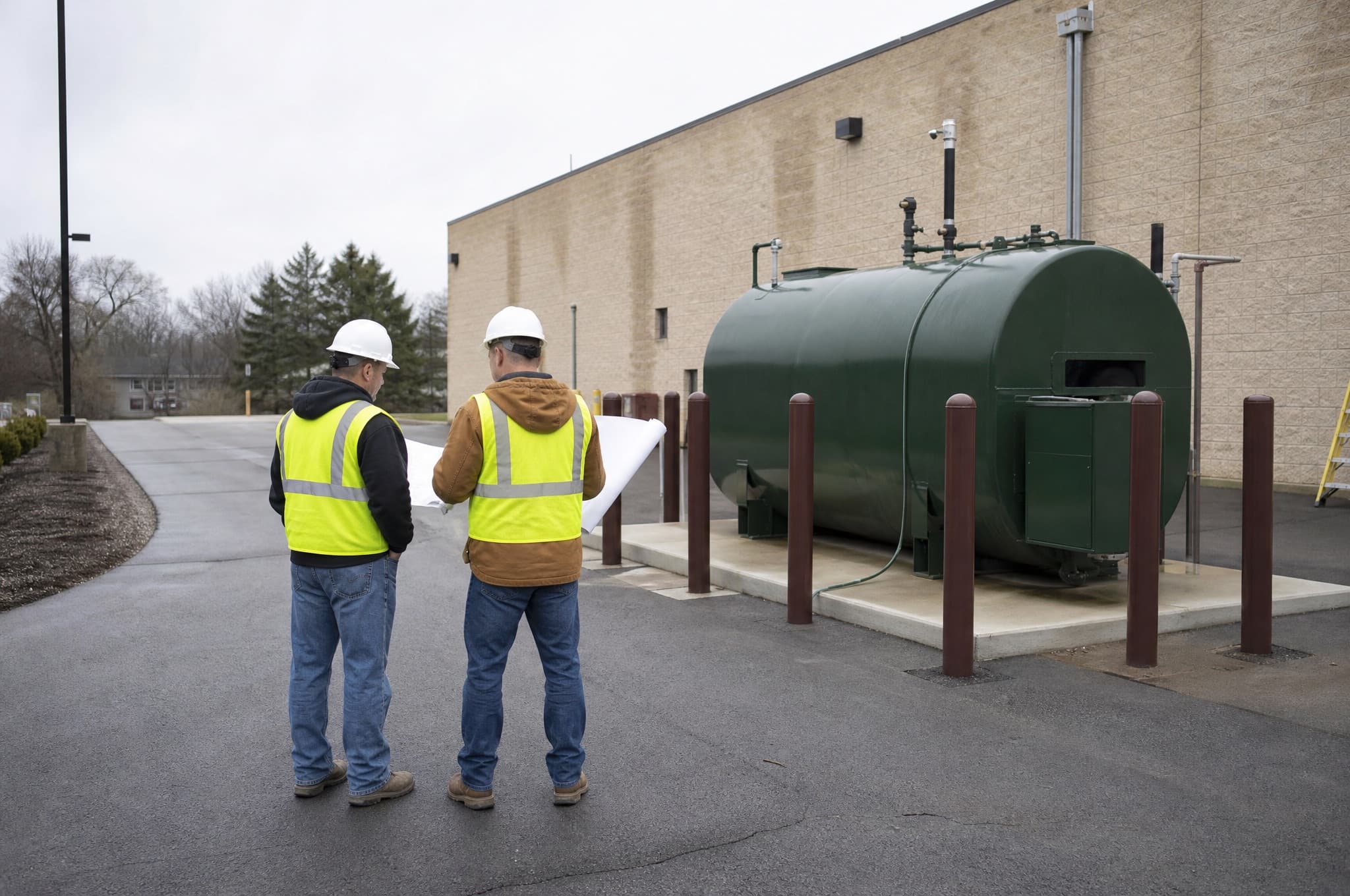 Site walk at a fuel storage facility before a tank project